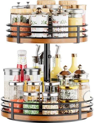 12 Inch 2-Tier Wood Lazy Susan Turntable Organizer