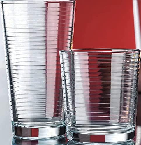 Le'raze Set of 16 Heavy Base Ribbed Durable Drinking Glasses Includes