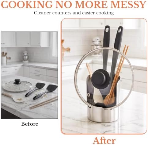 Pot Lid Holder & Spoons Rest, Multi-in-1 Kitchen Utensil Holder