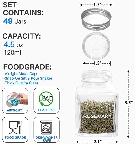 MIUKAA Spice Jars with 372 Labels, 49 Pcs 4.5 oz Glass Seasoning