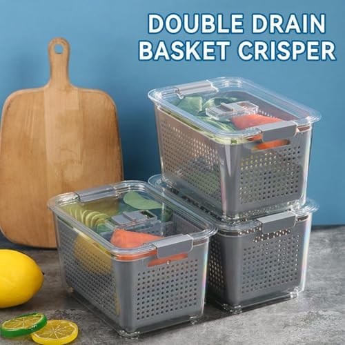 Cyrank Lettuce Keeper for Fridge, Produce Saver Container with Drain
