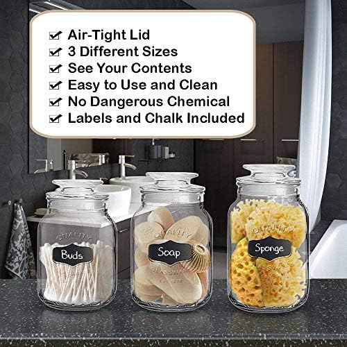 Glass Canister Set for Kitchen or Bathroom with Airtight Lid and