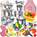 Kids Pretend Play Kitchen Toys Accessories Set, 32pcs Stainless Steel