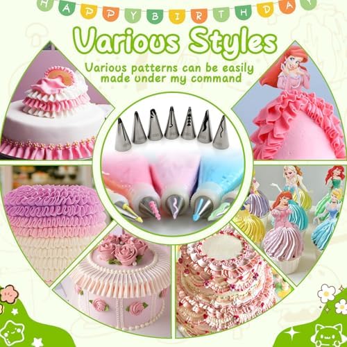 Suuker 7 Pieces Pleated Skirt Piping Nozzles Set
