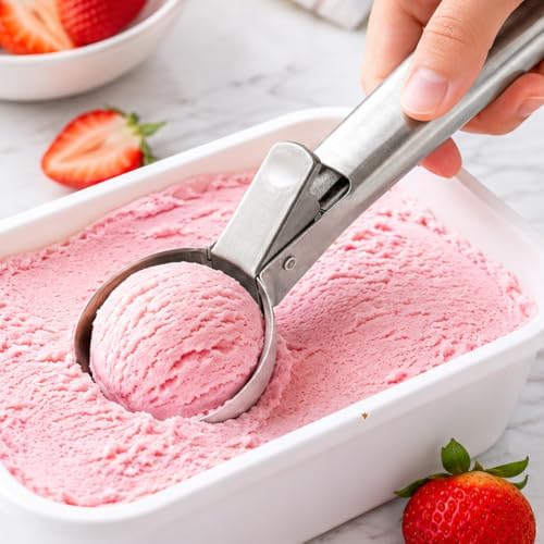 Ice Cream Scoop, Stainless Steel with Trigger & Comfortable Handle