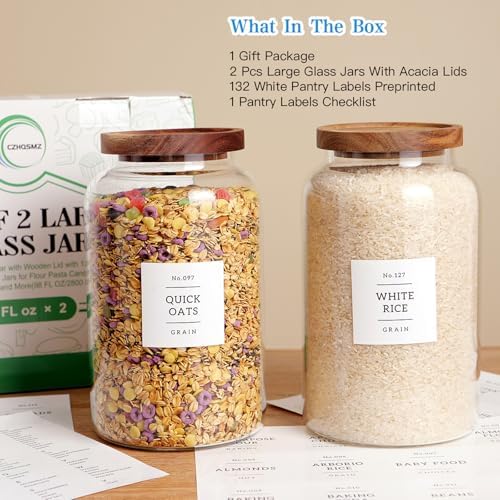 CZHQSMZ Set of 2 98 Fl Oz Glass Food Storage Jars