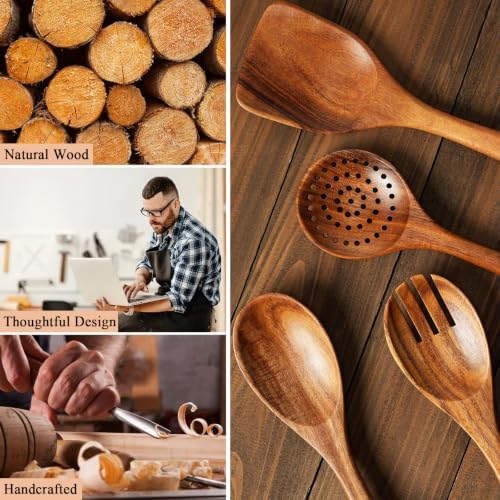 8 Piece Teak Wooden Kitchen Utensil Set