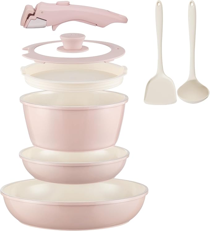 Ceramic Cookware Set Non Stick 8Pcs Pots and Pans Set Detachable Handle by COICUR