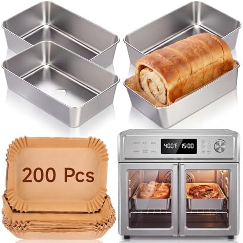 Sawysine 4 Pack Stainless Steel Loaf Pan Set with 200 Liners, 9x5 Inch