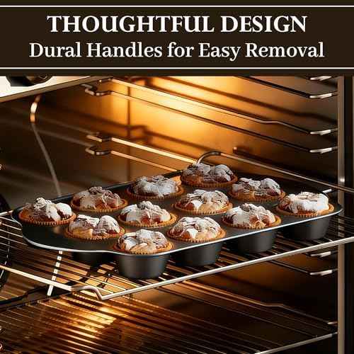 13 PCS Nonstick Bakeware Set - Carbon Steel Baking Pans Set with Dual Handles, Includes Roasting Pan, Pizza Pan, Cookie Sheet, Cake Pans, Muffin Pans, Cooling Rack, Oven Mitts, Non-Toxic
