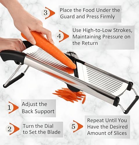 Groa Adjustable Mandoline Slicer for Kitchen– French Fry Cutter, Potato Slicer Vegetable Slicer Tomato Slicer in Kitchen Essentials with Resistant Gloves- Stainless Steel Mandolin vegetable cutter