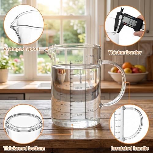 Graduated Glass Measuring Cup With Handle 500ML (16Oz, 2Cups)
