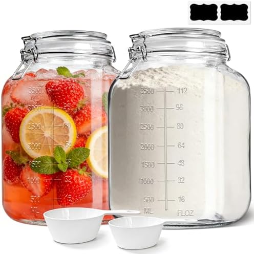 1.1 Gallon Glass Flour Jars with Airtight Lids, 2 Pack
