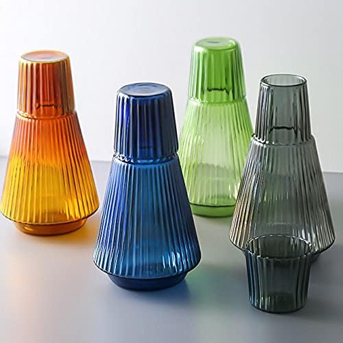 Sizikato 30 Oz Classic Striped Glass Bedside Night Water Carafe with