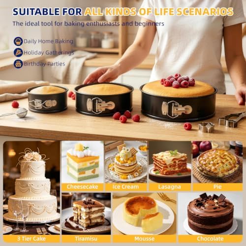 3PCS Springform Pan Set, 4, 7, 9 Inch Cheesecake Pans, Removable
