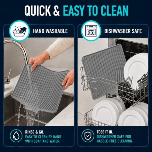 Silicone Drying Mat for kitchen counter, Rack included