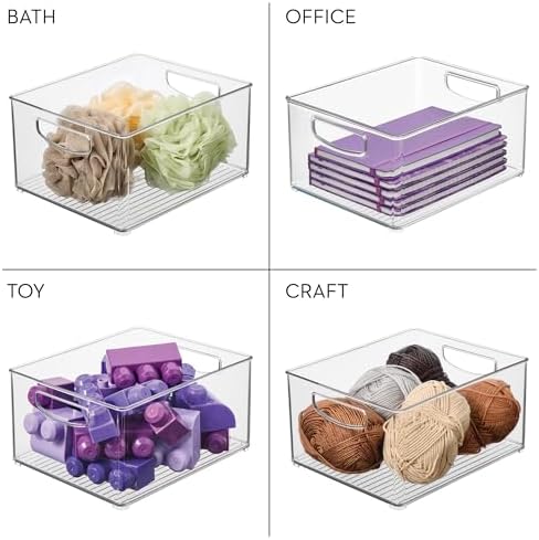 iDesign Stackable Storage Bin with Handles, Set of 4, Clear