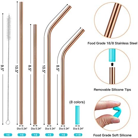 StrawExpert Set of 16 Reusable Stainless Steel Straws with Travel Case