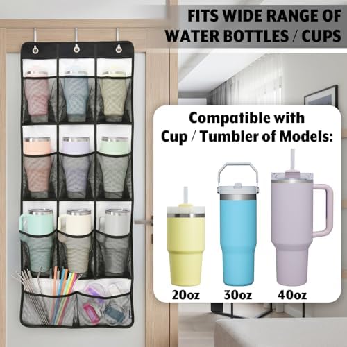 Water Bottle Organizer, 9+2 Pockets, Over Door Tumbler Holder