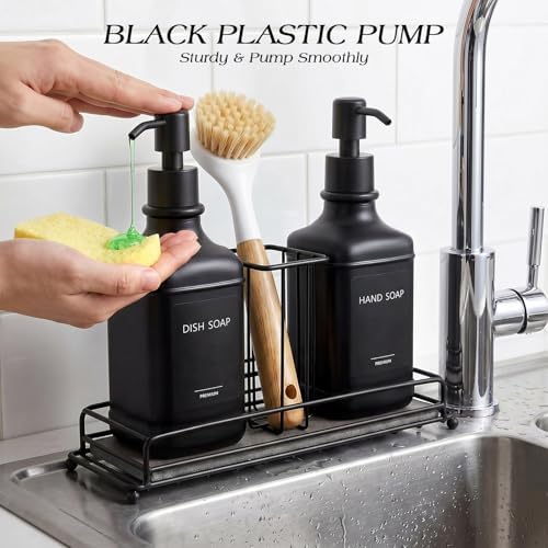 Kitchen Soap Dispenser Set, 17 fl oz, Black