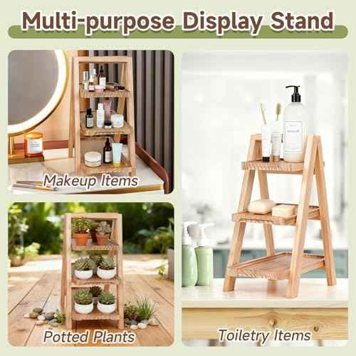 Wooden Cupcake Stand, Foldable 3 Tier Cupcake Display Stand, Walnut