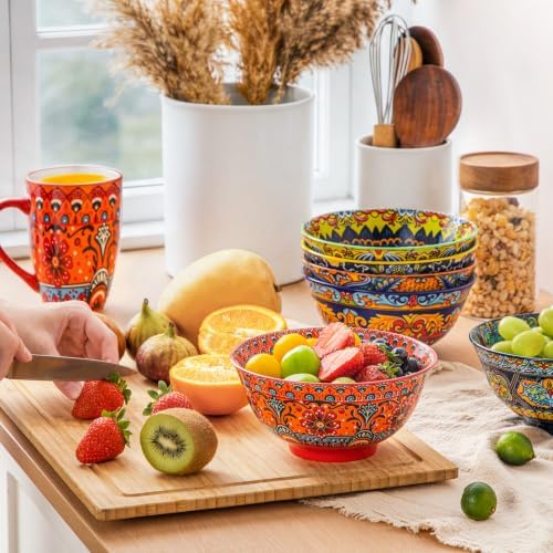 vancasso Boho Cereal Bowls Set of 6, 24 Oz Ceramic Soup Bowl for