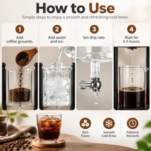 Cold Brew Coffee Maker, 2500ml Glass Drip Tower
