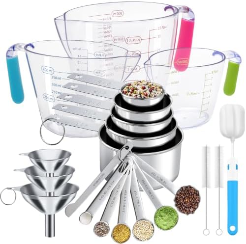 Measuring Cups and Spoons Set 21 Piece, 11 Stainless Steel Nesting