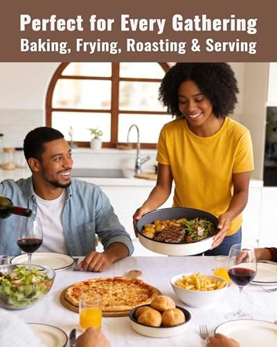 Round Roasting Pan Set, Enamel 10 Inch Deep Dish Pizza Pan for Oven