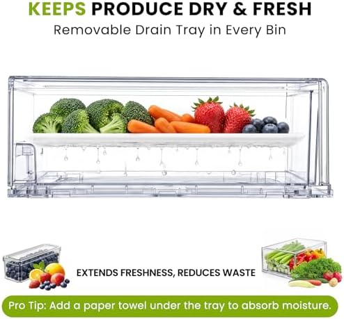 6Pack Fridge Organizers and Storage with Drain Trays,BPA-Free