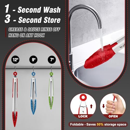 Walfos Silicone Tongs for Cooking, Set of 3