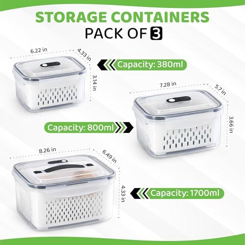 3 Pack BPA-Free Plastic Fruit Containers for Fridge