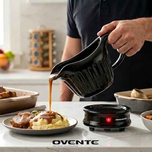OVENTE Electric Gravy Boat Warmer, 13.5 Ounce, Black FW024589B