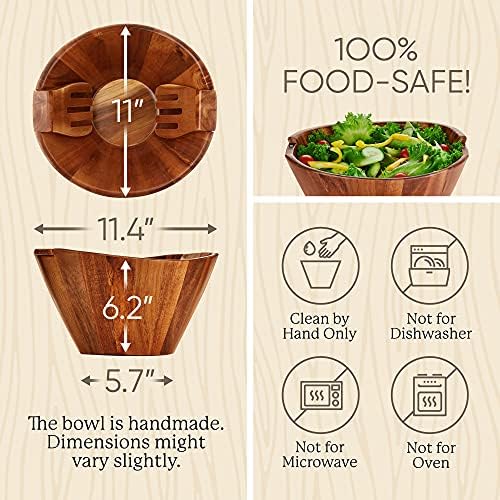 Night Tree Large wooden salad bowl with serving forks mixing, wood