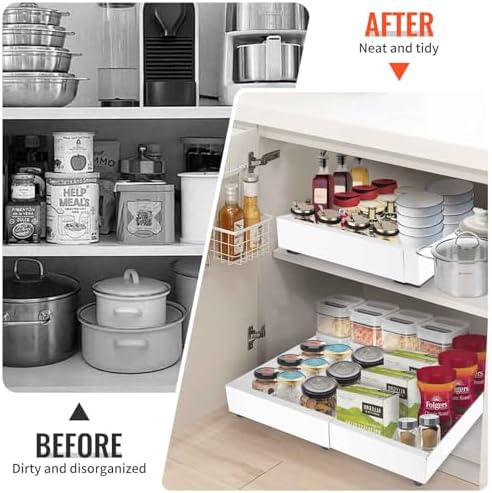 21" Deep Expandable Pull Out Cabinet Organizer,(12"-20")Slide Out