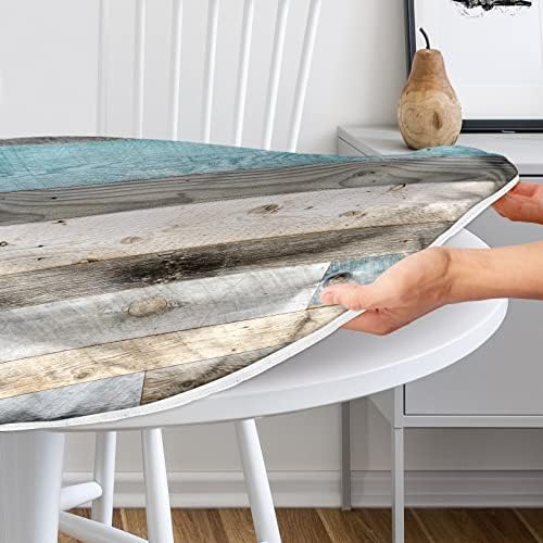 Farmhouse Round Fitted Tablecloth with Elastic Edge Wood Texture