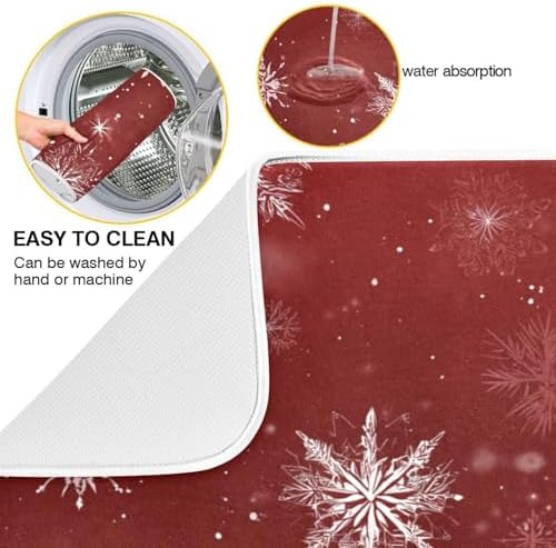 OTVEE Red Snowflake Beauty Dish Drying Mat for Kitchen Counter