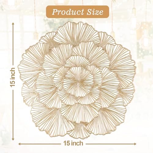 Round Placemats Pressed Vinyl Metallic Flower Place Mats Set of 6