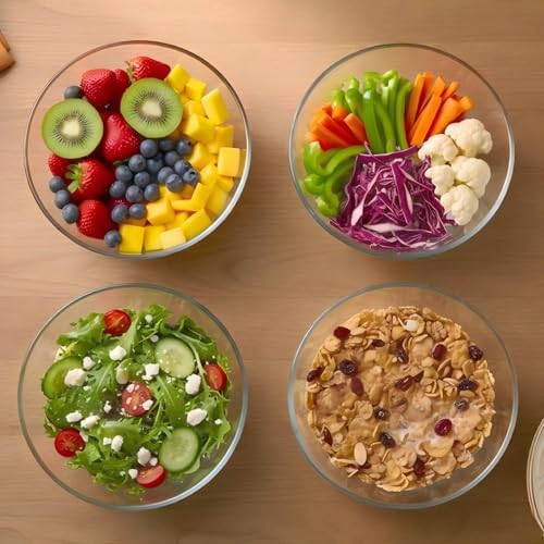 Borosilicate Glass Bowls Set of 4 (6.7 Inch, 1.1 QT) for Serving