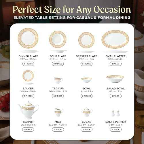 Joseph Sedgh Collection Golden Greek Key Bone China Dinnerware Set, 57-Piece