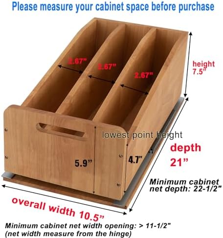 DINDON Pull Out Cabinet Organizer for Pans, Cookie Sheet, Bakeware, Cutting Board, Slide Out Kitchen Cabinet Storage Organizer Rack, 10.5''W X 21"D X 7.5"H, Wood