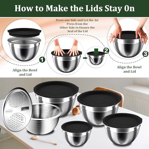 Nicdiet Mixing Bowls with Lids Set, 16PCS Stainless Steel Mixing