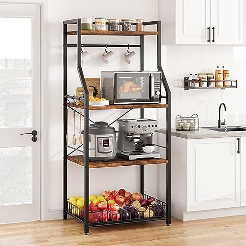 TrailBlaze Industrial 4-Tier Kitchen Bakers Rack, Rustic Brown