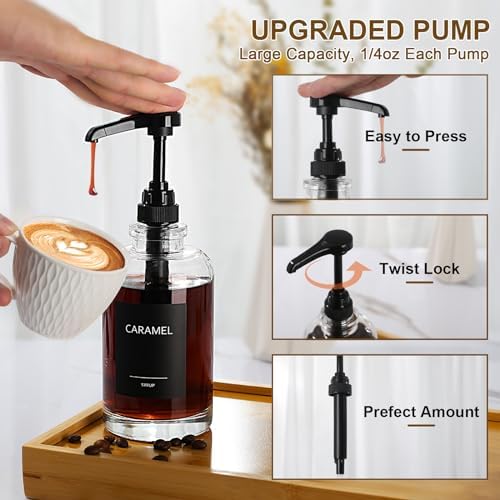 Coffee Syrup Dispenser for Coffee Bar, 16.9 fl oz Glass Syrup