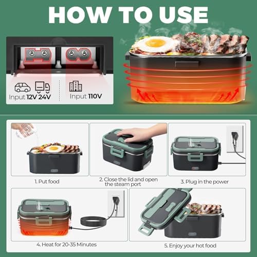 100W Electric Lunch Box for Adults 1.8L Portable Heated Lunch Box