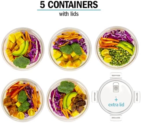 Igluu Round Glass Meal Prep Containers, 5 Pack, 32oz