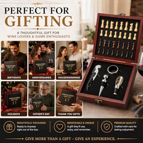 Wine Gift Set with Chess Board – Wine Accessories Kit for Men & Women