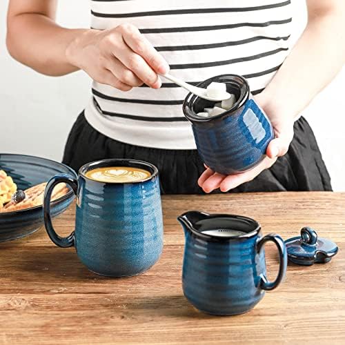 Hasense Ceramic Sugar and Creamer Set & Honey Jar with Dipper, 3 PCS