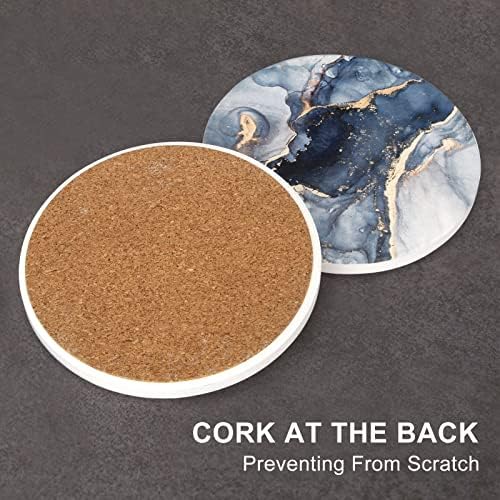 Coasters Set of 6, Navy Blue Marble Abstract Ceramic Coasters with