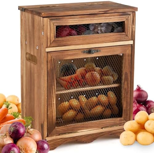 Colingmill Wooden Potato Bin, Ventilated Kitchen Counter Storage Bin